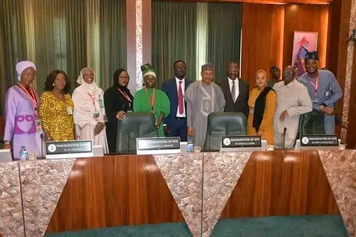 The newly inaugurated National Youth Congress Planning Committee and the Minister of Youth Development, Ayodele Olawande - The Nation Digest News