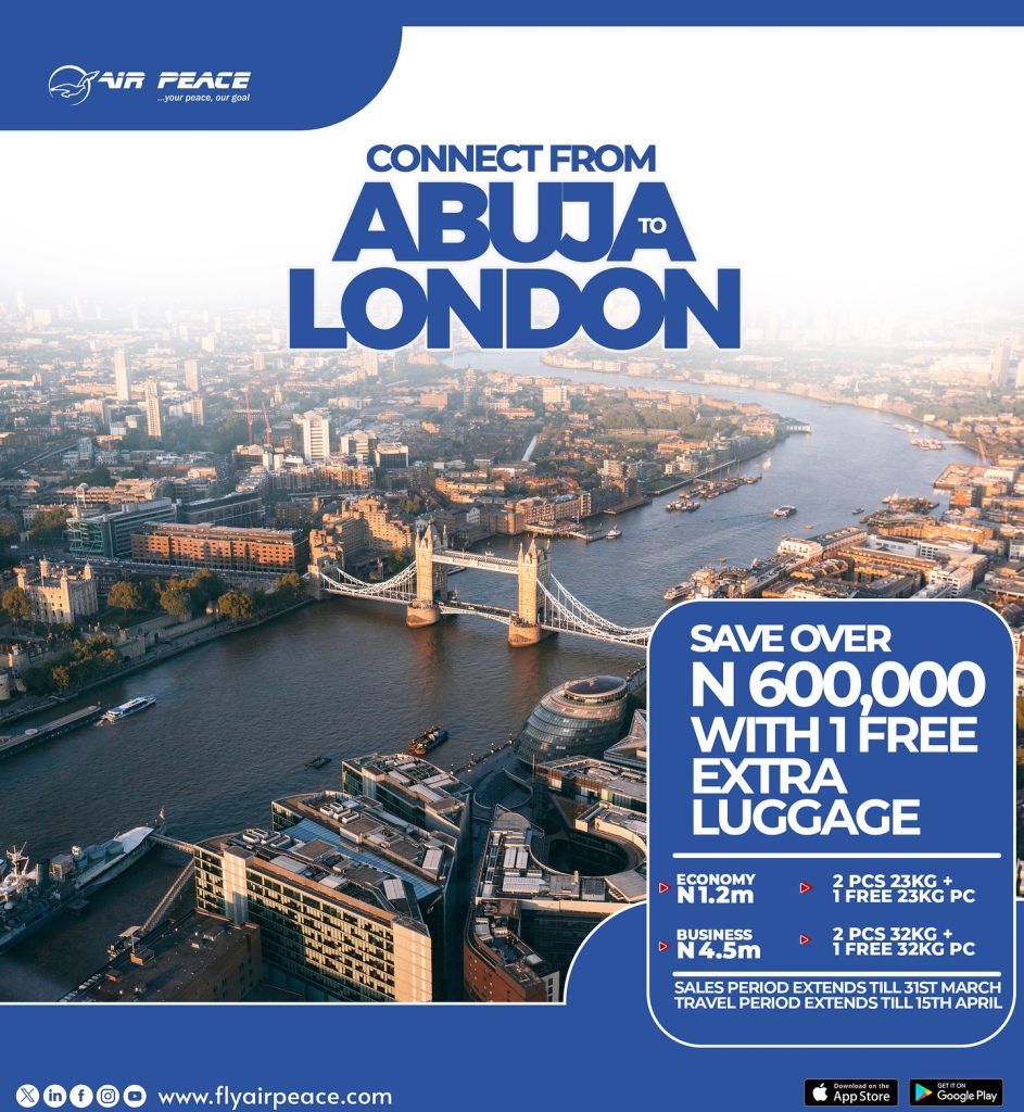 Air Peace Announces Fare Cuts on London-Lagos Route