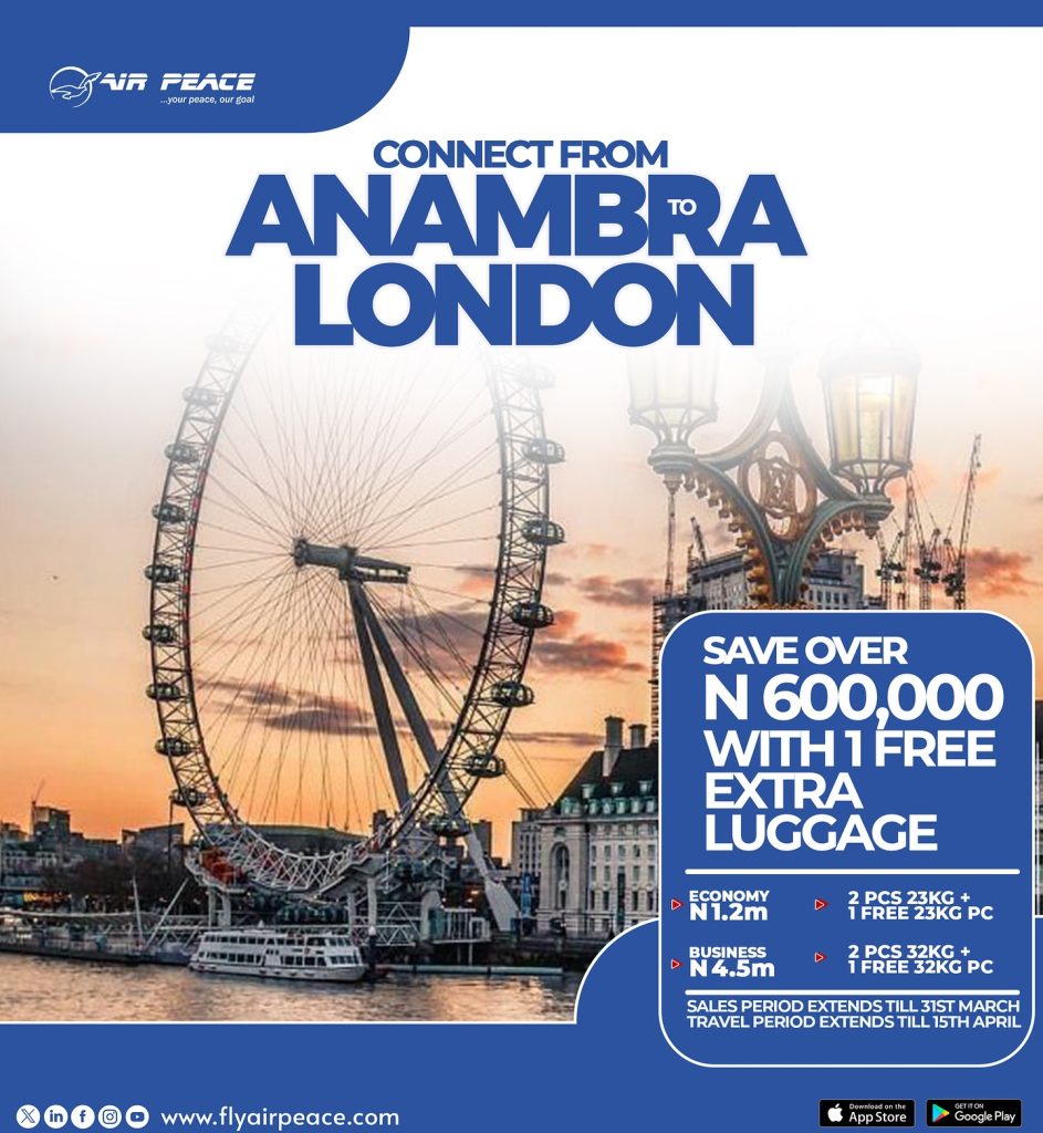 Air Peace Announces Fare Cuts on London-Lagos Route