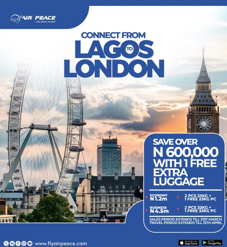 Air Peace Announces Fare Cuts on London-Lagos Route